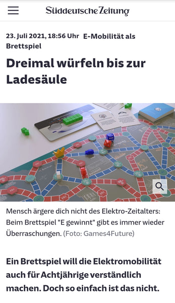 Dreimal würfeln bis zur Ladesäule - Brettspiel "E gewinnt" in der Süddeutschen Zeitung